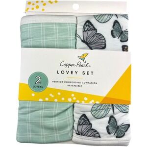 2 White Aqua Teal Butterfly 3 Layer Baby Lovey Set Copper Pearl Security NWT